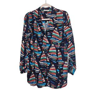 Soft Surroundings Multicolor Abstract Print Button Down Top Sail Boats Novelty S